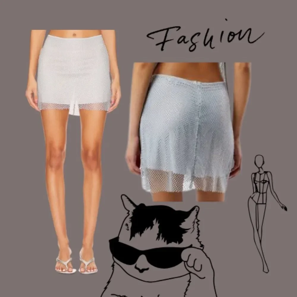 WeWoreWhat Silver Crystal Mesh Mini Skirt
